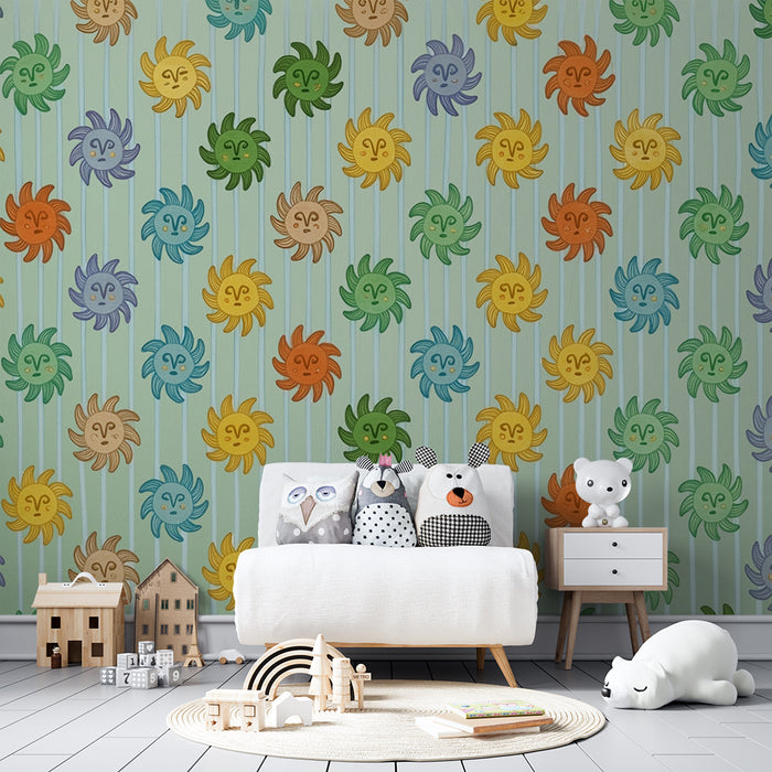 Papel pintado infantil | Sol multicolor alegre