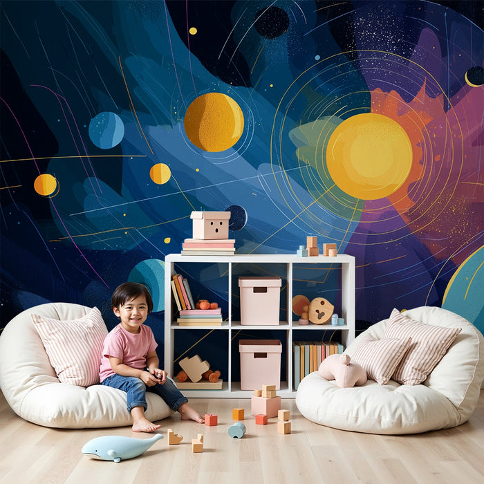 Lastenhuoneen tapetti | Värikäs galaktinen universumi