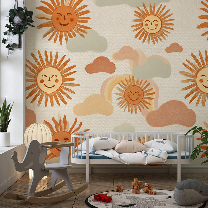 Solskin og skyer tapet | Fortryllende design til børneværelse