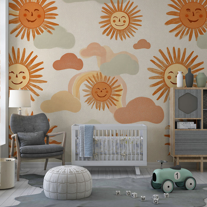 Solskin og skyer tapet | Fortryllende design til børneværelse