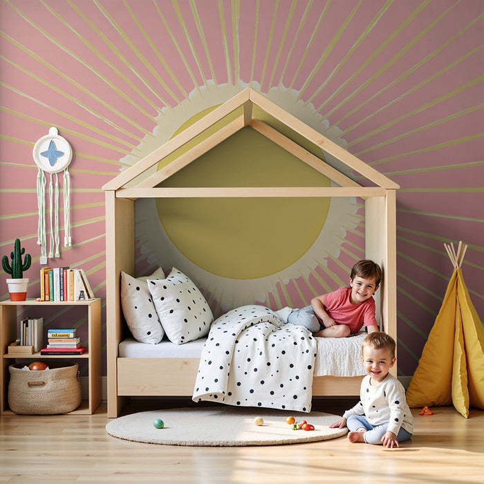 Papel pintado infantil | Soleil rayonnant pastel rose
