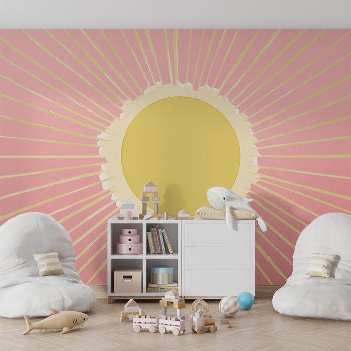 Papel pintado infantil | Soleil rayonnant pastel rose