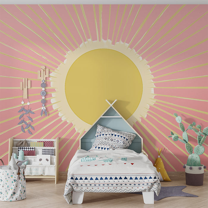 Papel pintado infantil | Soleil rayonnant pastel rose