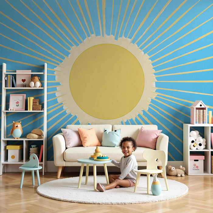 Papel pintado infantil | Sol brillante y rayos dorados