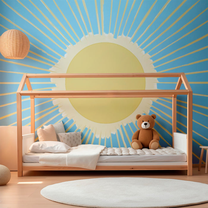 Papel pintado infantil | Sol brillante y rayos dorados