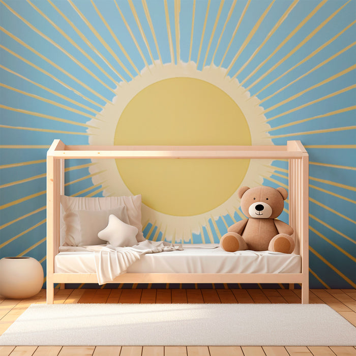 Papel pintado infantil | Sol brillante y rayos dorados