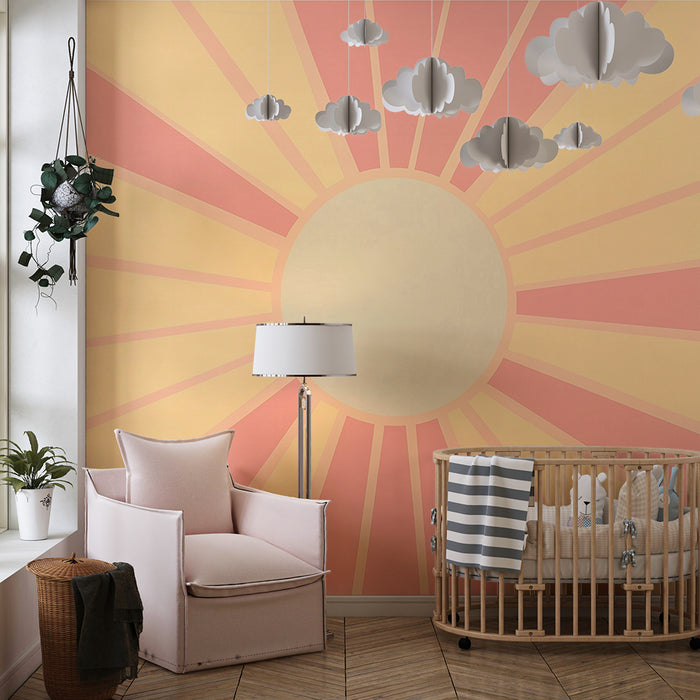 Papel pintado infantil | Rayos de sol retro