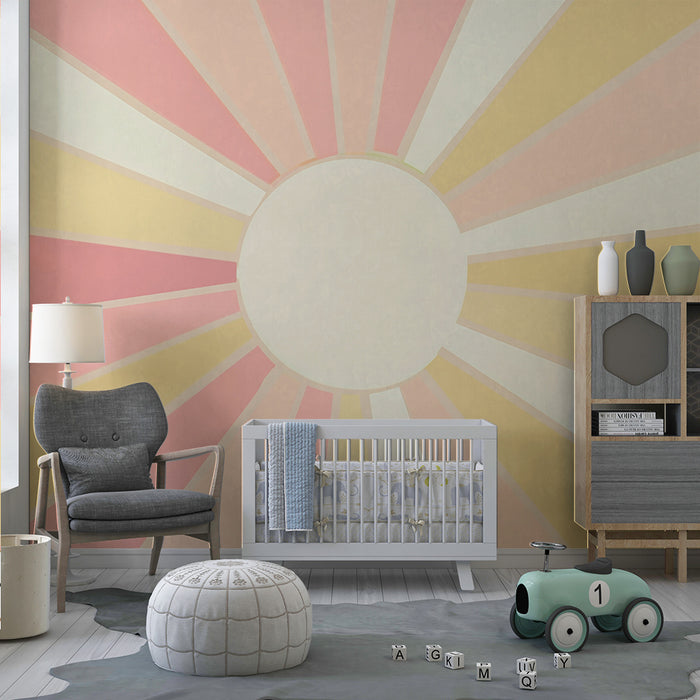 Papel pintado infantil | Rayos de sol amarillo y rosa pastel