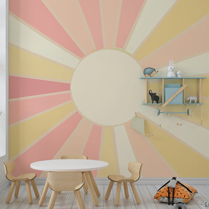 Papel pintado infantil | Rayos de sol amarillo y rosa pastel