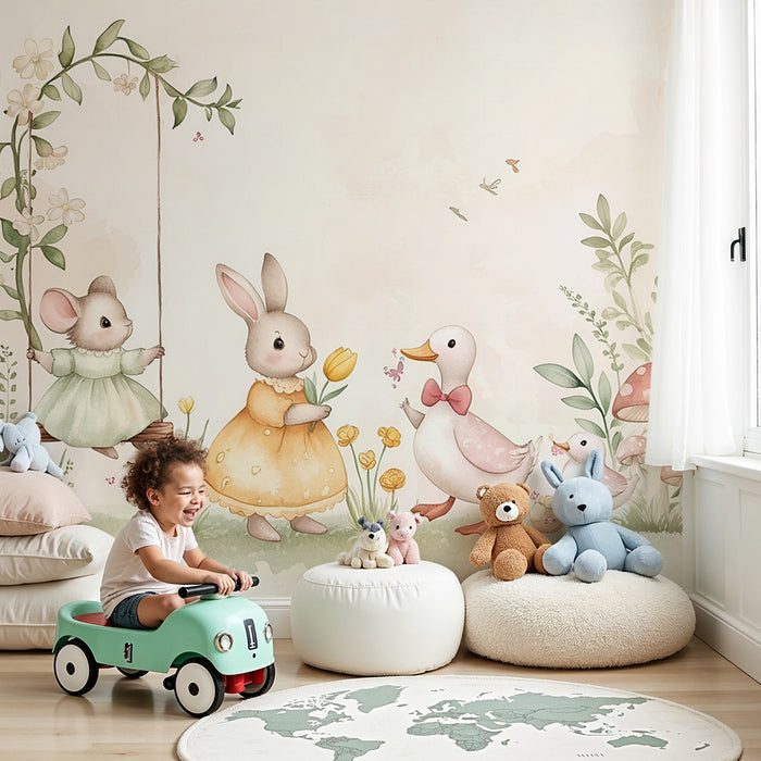 Barntapet | Vänliga djur i pastell