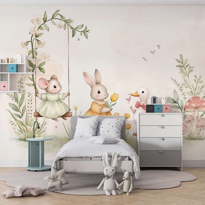 Barntapet | Vänliga djur i pastell