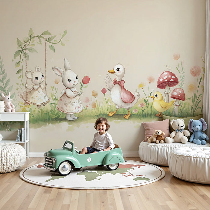 Barntapet | Glada djur och mjuk flora