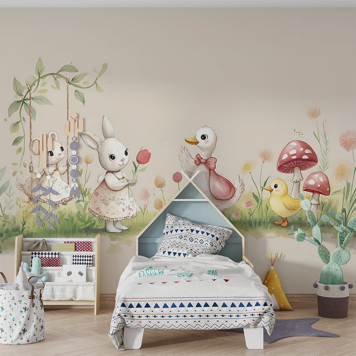 Barntapet | Glada djur och mjuk flora