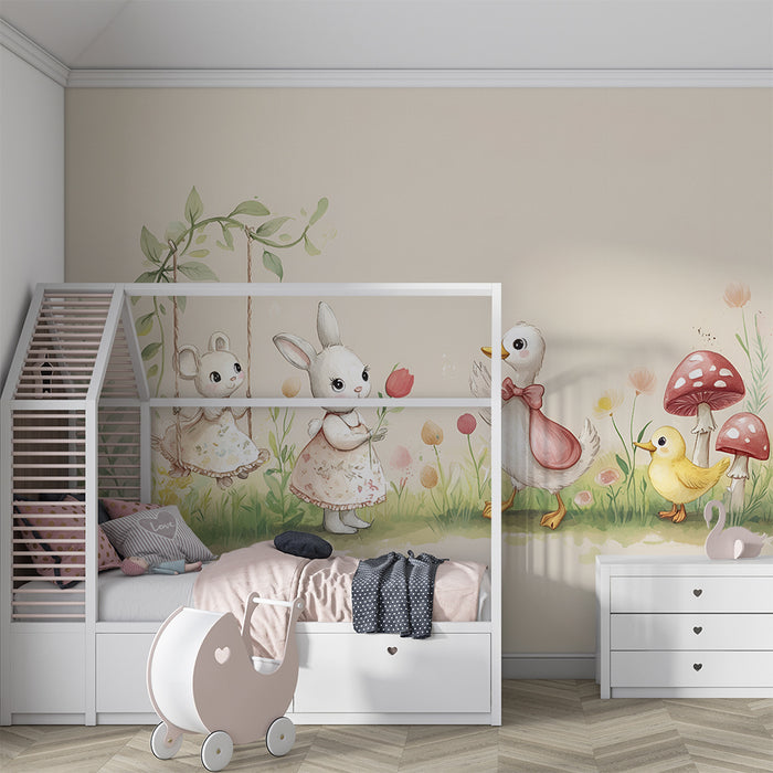 Barntapet | Glada djur och mjuk flora