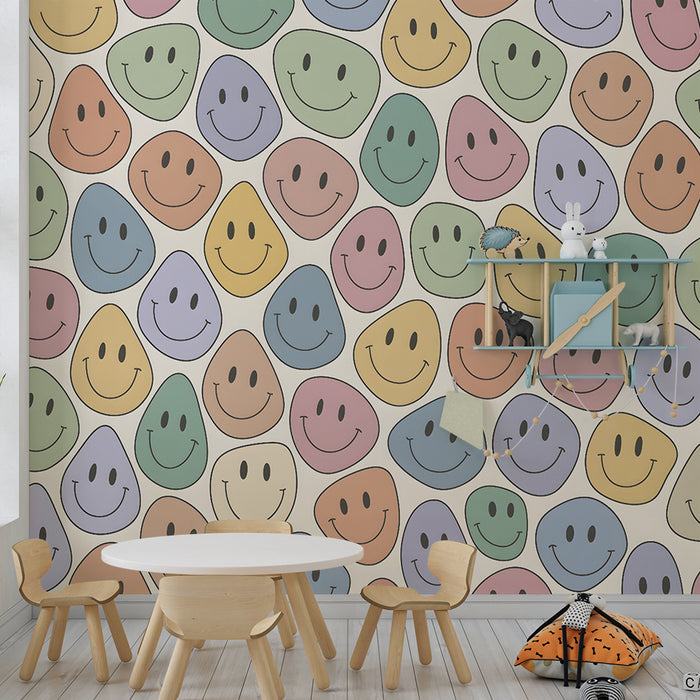 Børneværelse tapet | Smilende pastelfarvede ansigter