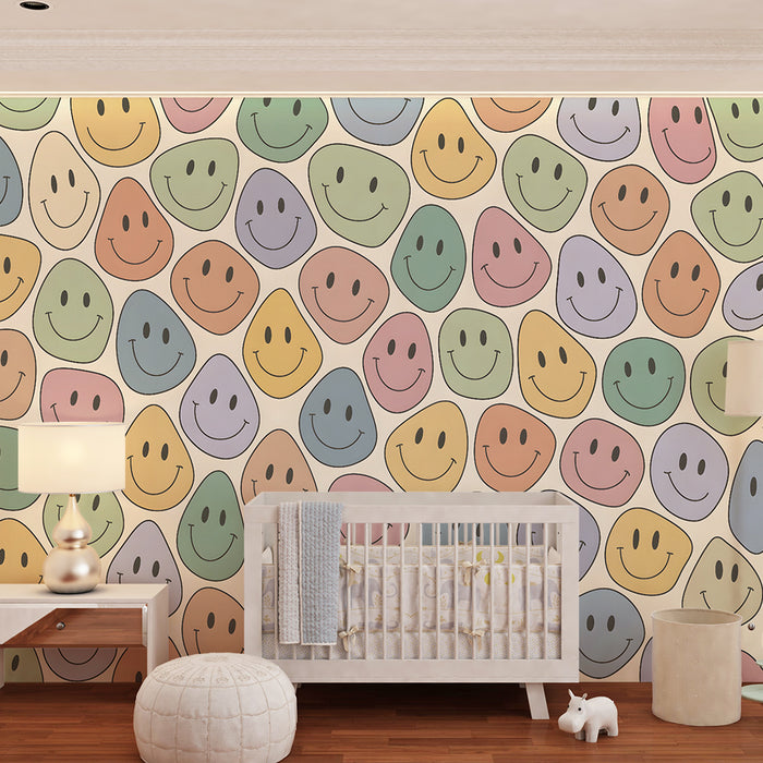 Børneværelse tapet | Smilende pastelfarvede ansigter