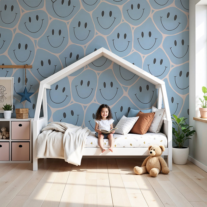 Carta da parati bambini | Visi sorridenti blu