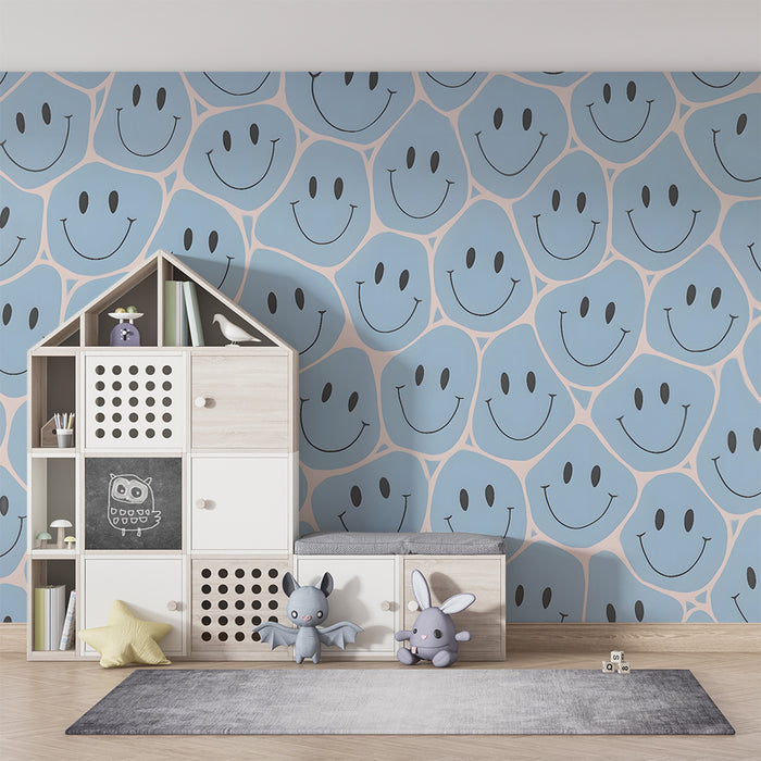 Carta da parati bambini | Visi sorridenti blu