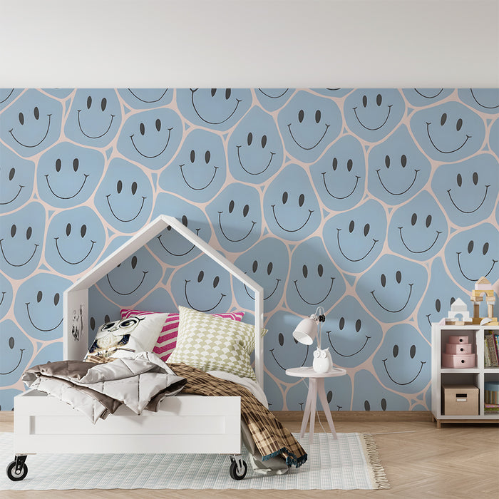 Carta da parati bambini | Visi sorridenti blu