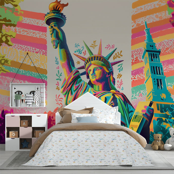 Børneværelse tapet | Statue of Liberty i levende farver