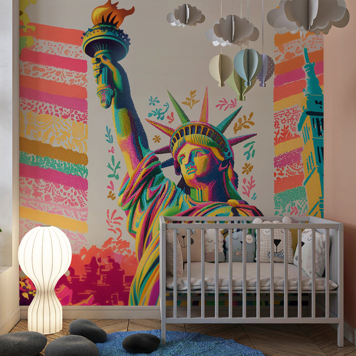 Børneværelse tapet | Statue of Liberty i popfarver