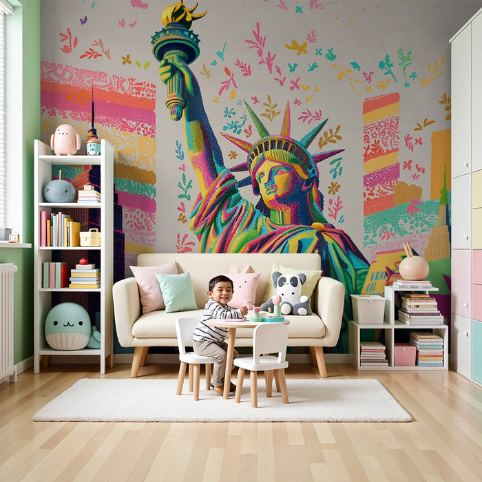 Børneværelse tapet | Statue of Liberty i levende farver