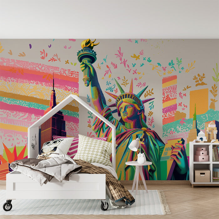 Børneværelse tapet | Statue of Liberty i popfarver