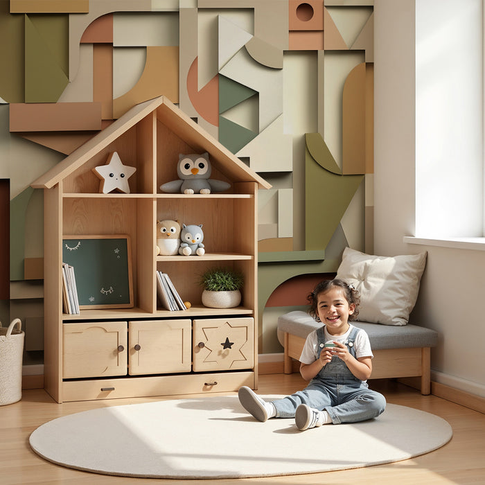 Børneværelse tapet | Multifarvet retro geometri