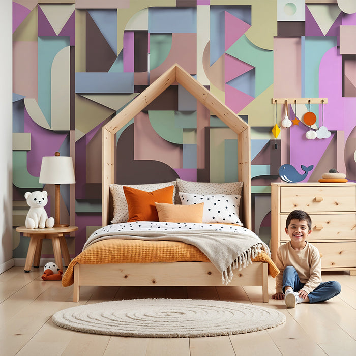 Børneværelse tapet | Pastelfarvede geometriske former
