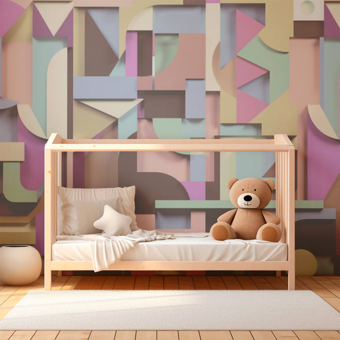 Børneværelse tapet | Pastelfarvede geometriske former