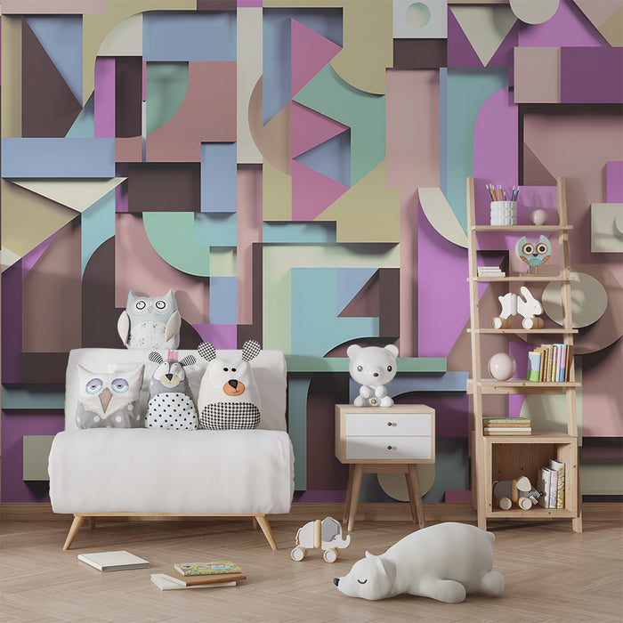 Børneværelse tapet | Pastelfarvede geometriske former