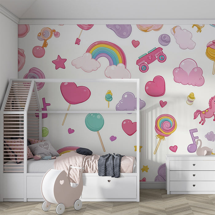 Tapeta tęczowa i cukierki | Projekt zabawny i kolorowy