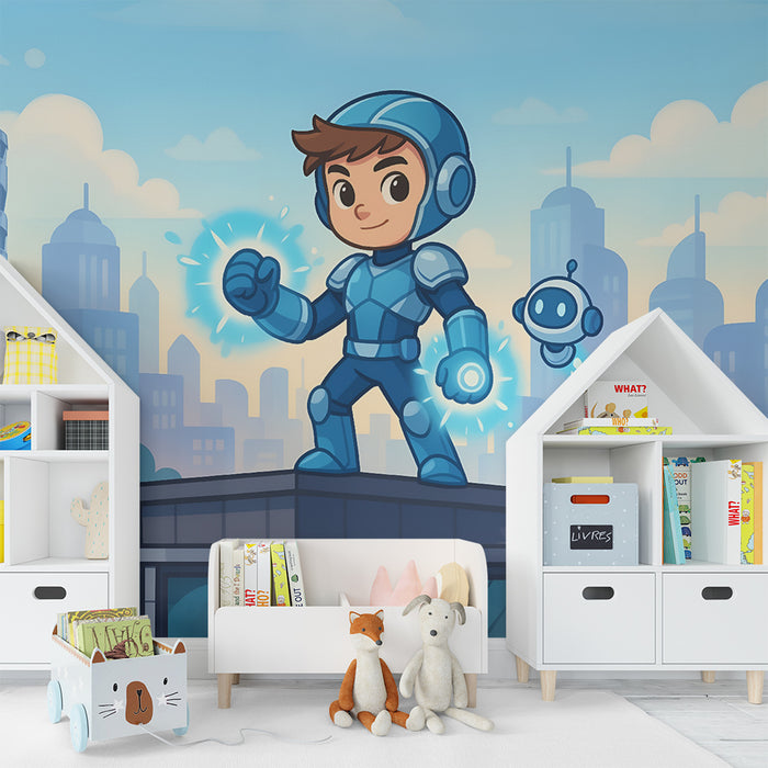 Papier peint chambre enfant | Super-héros futuriste et robot