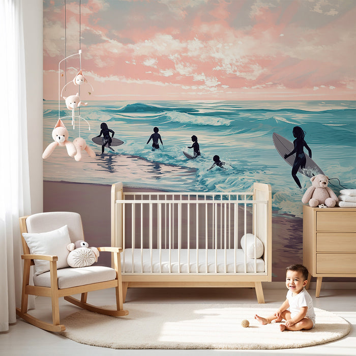 Papel pintado infantil | Surfistas al atardecer