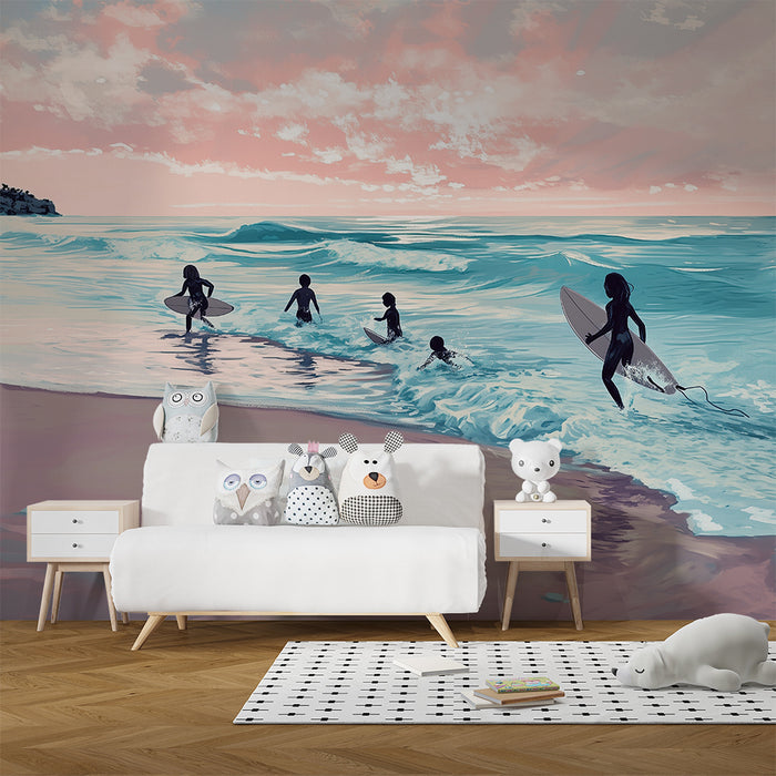 Papel pintado infantil | Surfistas al atardecer
