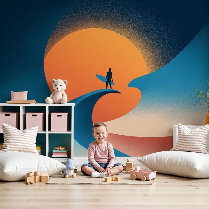 Papel pintado infantil | Surfista y puesta de sol