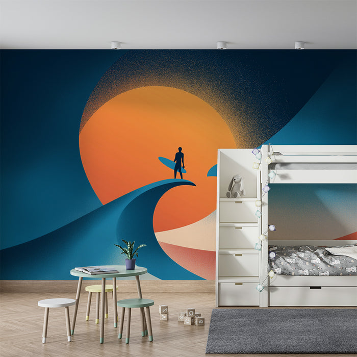 Papel pintado infantil | Surfista y puesta de sol