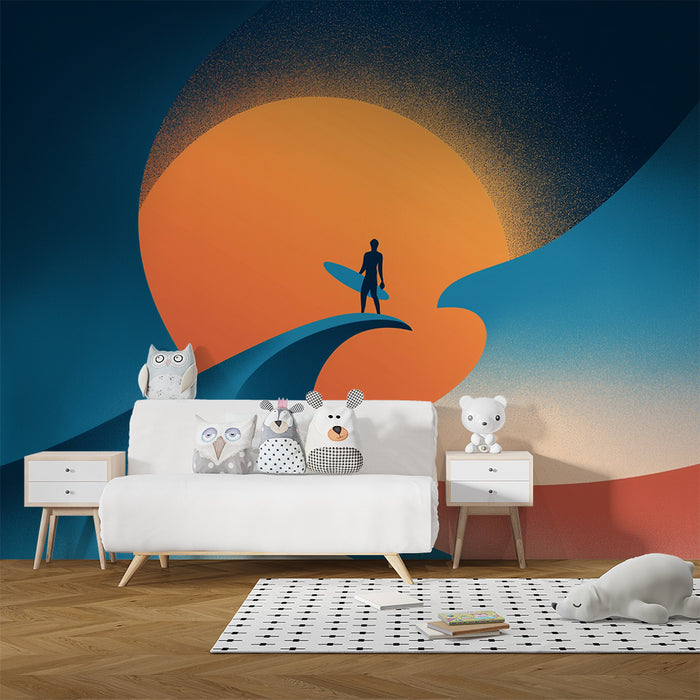 Papel pintado infantil | Surfista y puesta de sol