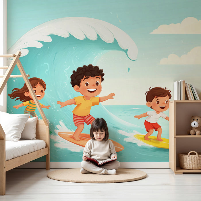 Papel pintado infantil | Aventuras de surf en el mar
