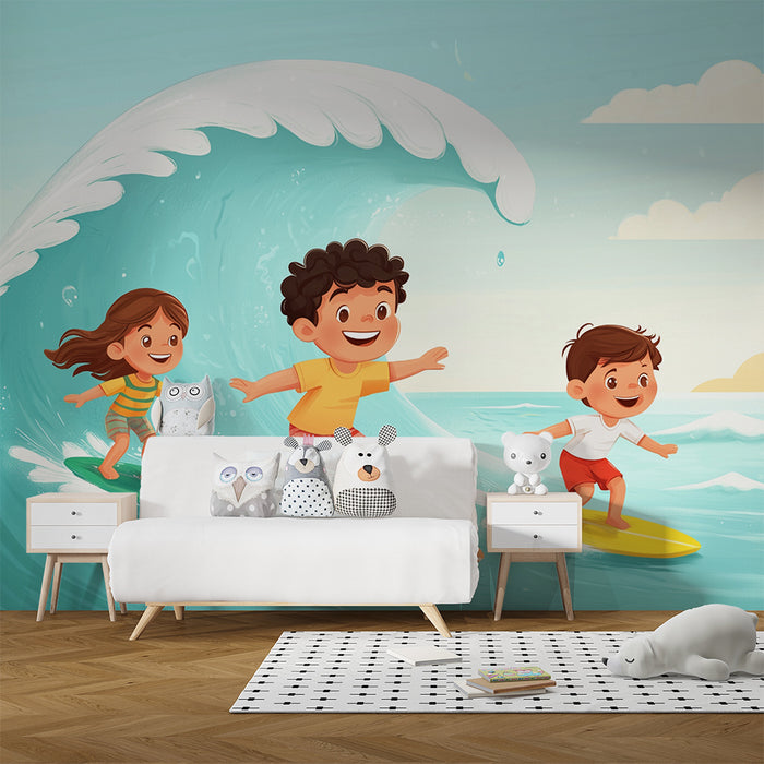 Papel pintado infantil | Aventuras de surf en el mar