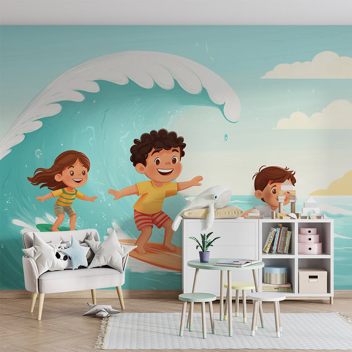 Papel pintado infantil | Aventuras de surf en el mar
