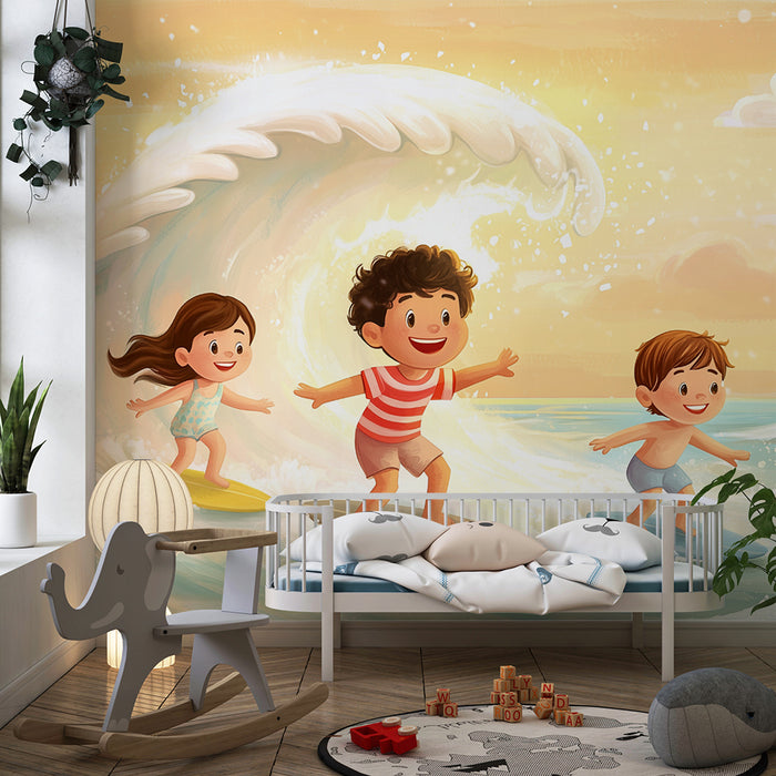 Papel pintado infantil | Aventura de surf soleado