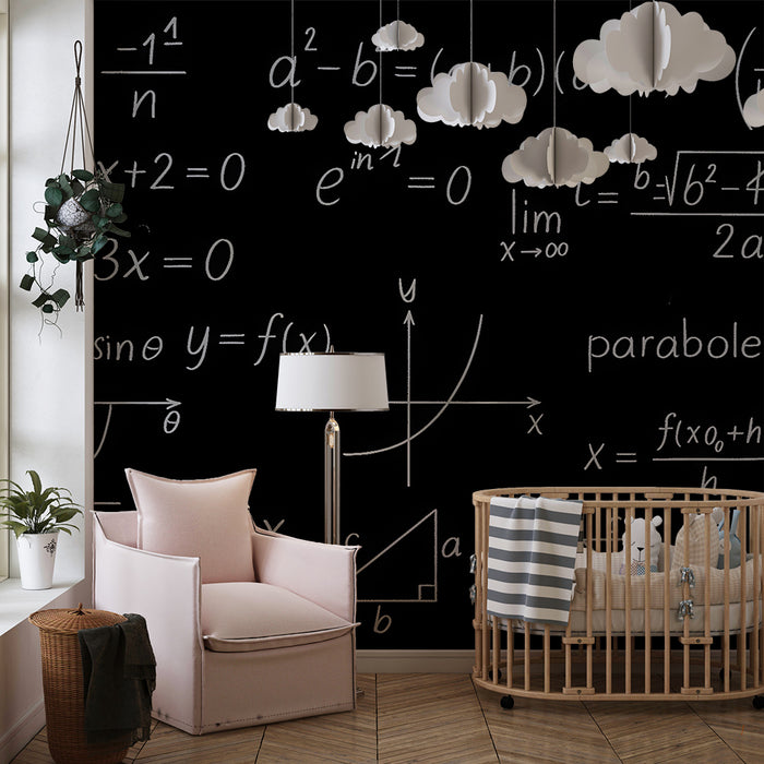 Lastenhuoneen tapetti | Mustavalkoiset matemaattiset kaavat