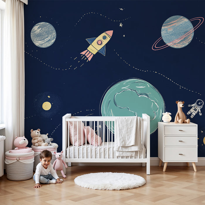 Lastenhuoneen tapetti | Avaruusseikkailu ja rakettimatkat