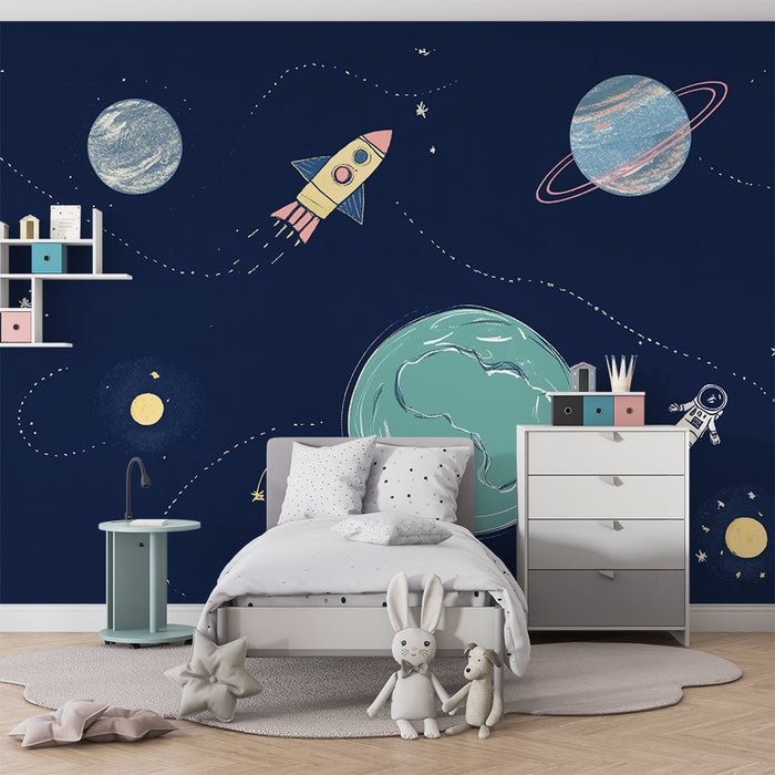 Lastenhuoneen tapetti | Avaruusseikkailu ja rakettimatkat