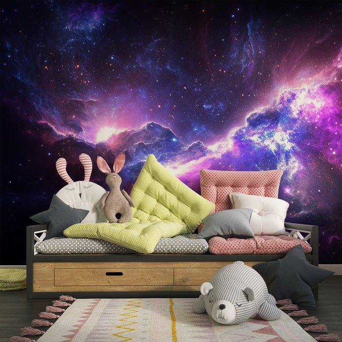Lastenhuoneen tapetti | Kirkas galaksi ja violetti sumualue