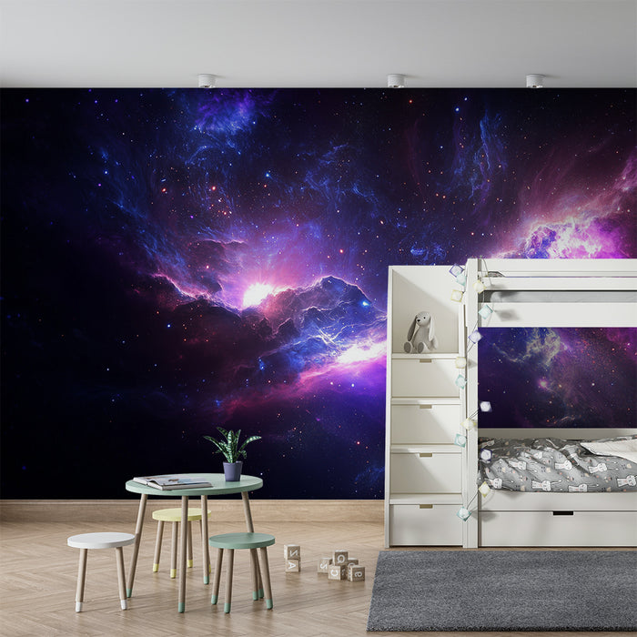 Lastenhuoneen tapetti | Kirkas galaksi ja violetti sumualue