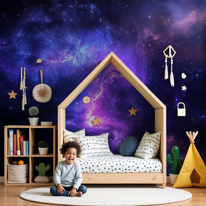 Lastenhuoneen tapetti | Violetit kosmiset pilvet