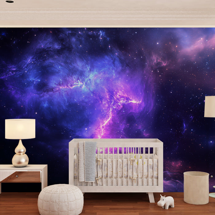 Lastenhuoneen tapetti | Violetit kosmiset pilvet