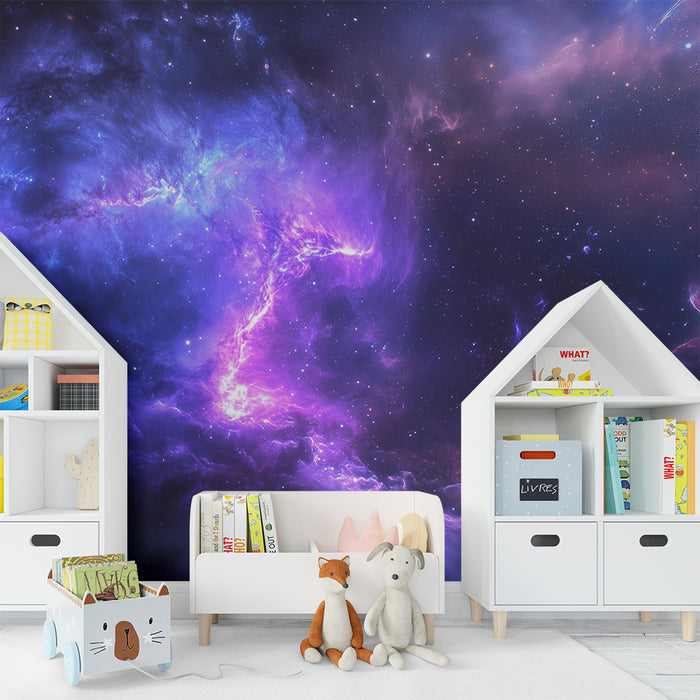Lastenhuoneen tapetti | Violetit kosmiset pilvet